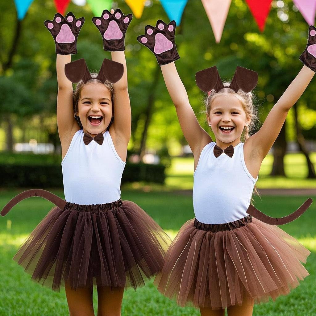 Kirei Sui Kids Animal Costume Dachshund Puppy Dog White Brown Tutu Ear Headband Bowtie Tail Paws
