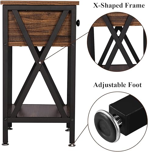 Miniatura 8 de VECELO Juego de 2 mesitas de noche modernas, mesitas de noche con cajón y estante de almacenamiento para sala de estar, dormitorio, marco de metal