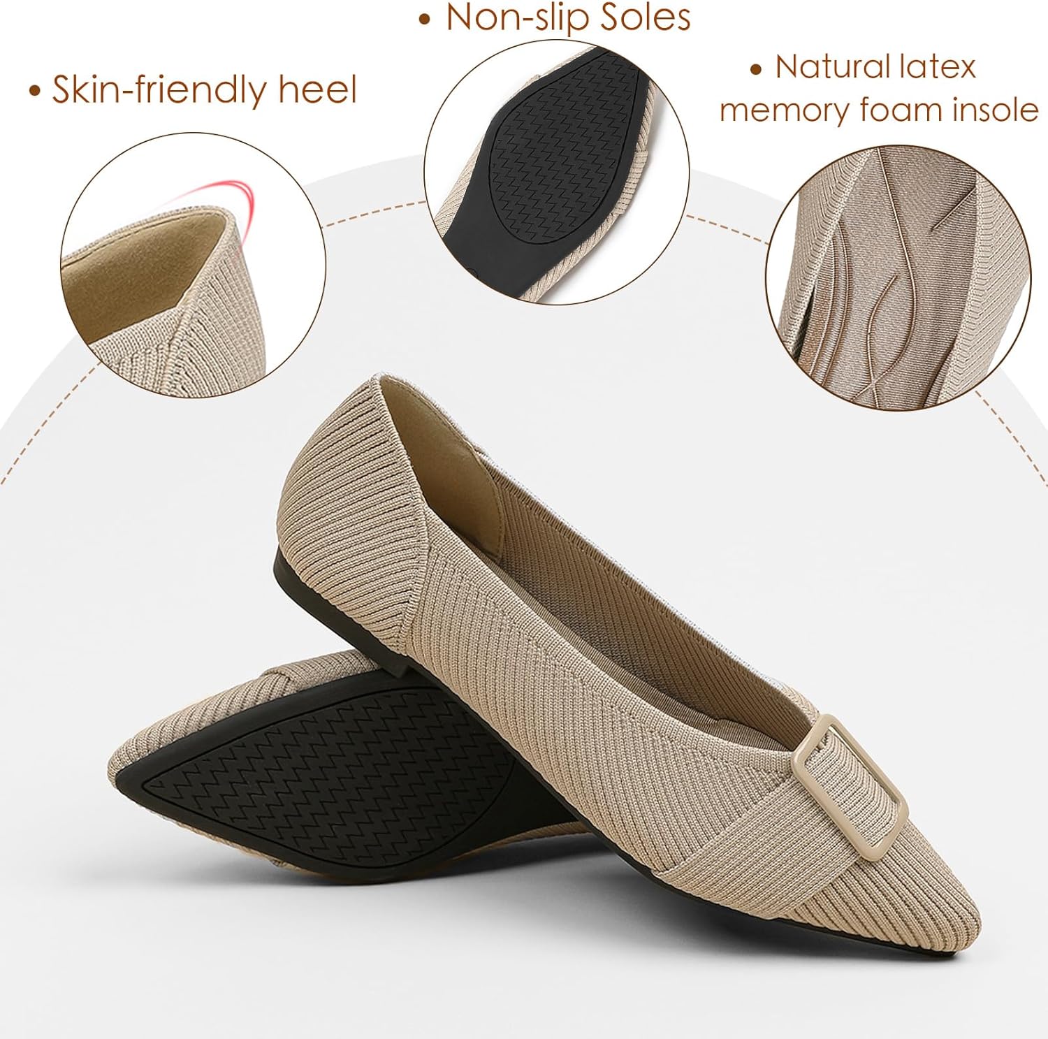 Women's Flats Shoes Pointed Toe Comfortable Dressy Knit Ballet Casual Work Shoes - Image 4