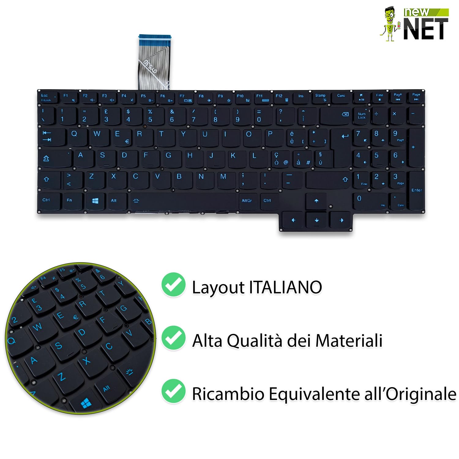 Tastiera Retroilluminata Blu Layout Spagnolo Per Lenovo Legion 5-15ARH05 E 5-15ARH05H – Nuova, Nera