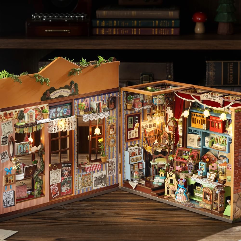 Miniaturowy zestaw do budowania domku dla lalek, mini bajkowy sklep, puzzle w skali 1:24, meble sklepowe, akcesoria i oświetlenie LED, kreatywna przestrzeń, prezent urodzinowy dla chłopców i