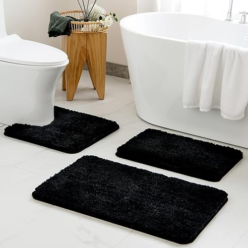 Miniatura 1 de MIULEE Juego de 3 alfombras y tapetes de baño extra gruesos de microfibra antideslizante y tapete de baño de contorno en forma de U para baño, baño,