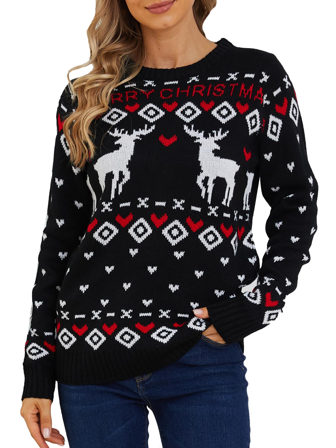 VENTELAN Women's Christmas Sweater Funny Christmas Tree Ugly Pullover Snowflake Long Sleeve Sweater Shirt