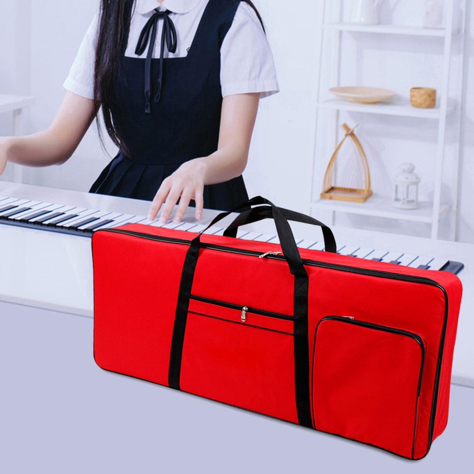 Baoblaze Estuche para teclado de 61 teclas, estuche para piano eléctrico, mochila gruesa, estuche protector para almacenamiento, bolsa para instrumentos, Rojo