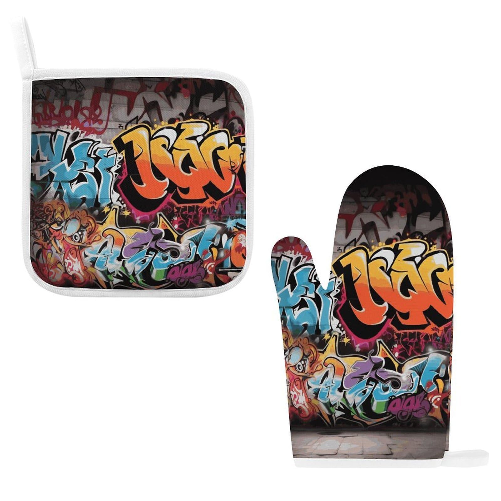 Fodpand Style Graffiti Hip Hop Oven Mitts And Pot Holders Sets