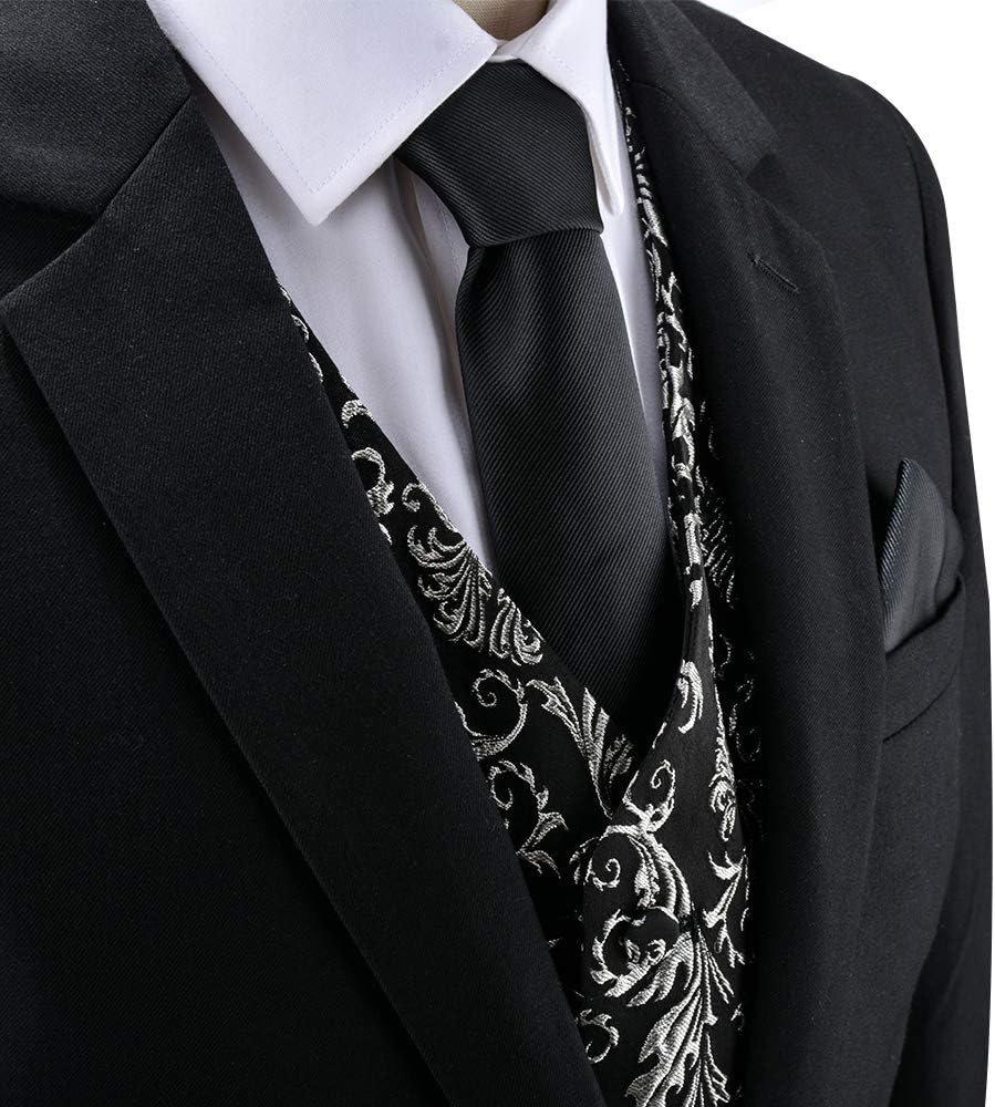Nable Jacquard Suit Waistcoats Tuxedo Vest Silvery and Tie Sets,Silvery,4XL - Image 4