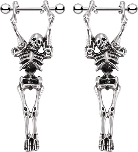 2Pcs 14G 16G 316L Skull Nipple Rings Piercing Jewelry for Women