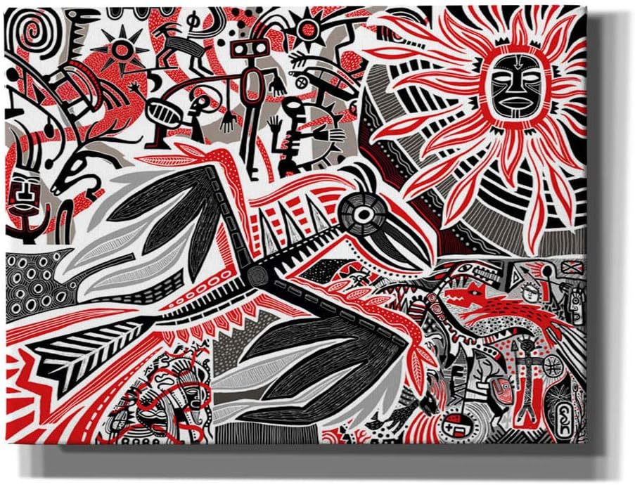 Epic Graffiti ' Bird and Sun' by Dan Fenelon Giclee Canvas Wall Art, 16" x 12", Red