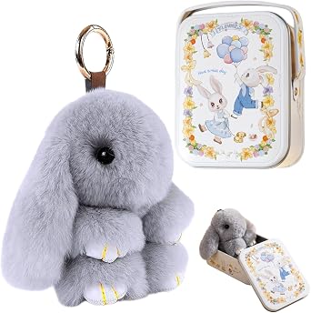 Bunny Keychain with Box, Handmade Soft Bunny Keychain with Tin,Cute Keychain Gift,Adorable Charm for Phones Bags