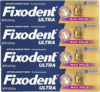 Fixodent Ultra Max Hold Comfort Fit Secure Denture Adhesive 1.8oz (Pack of 4) - Packaging May Vary