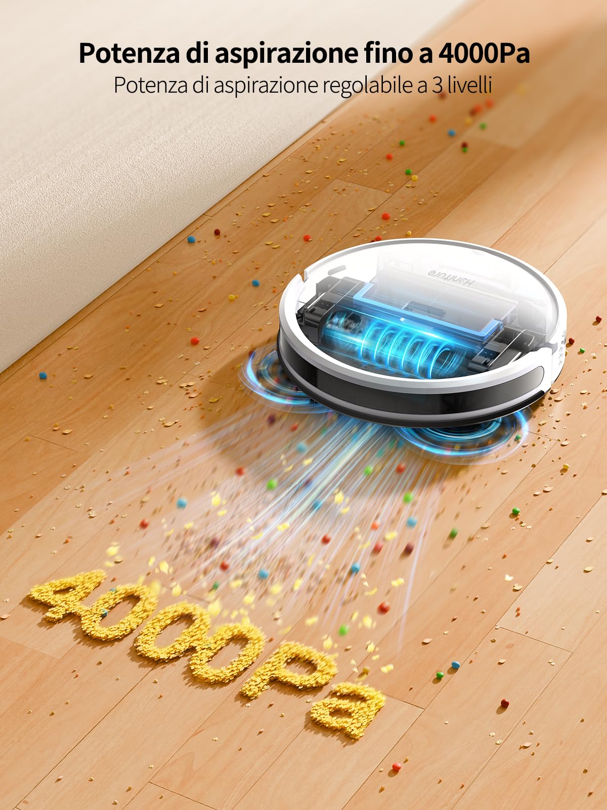 HONITURE G20 Robot Aspirapolvere Lavapavimenti, 4000Pa Robot Aspirapolvere 3-in-1, Potenziamento automatico del tappeto, Alexa/APP/Telecomando, Ideale per la/Peli di animali/Pavimenti/Tappeto