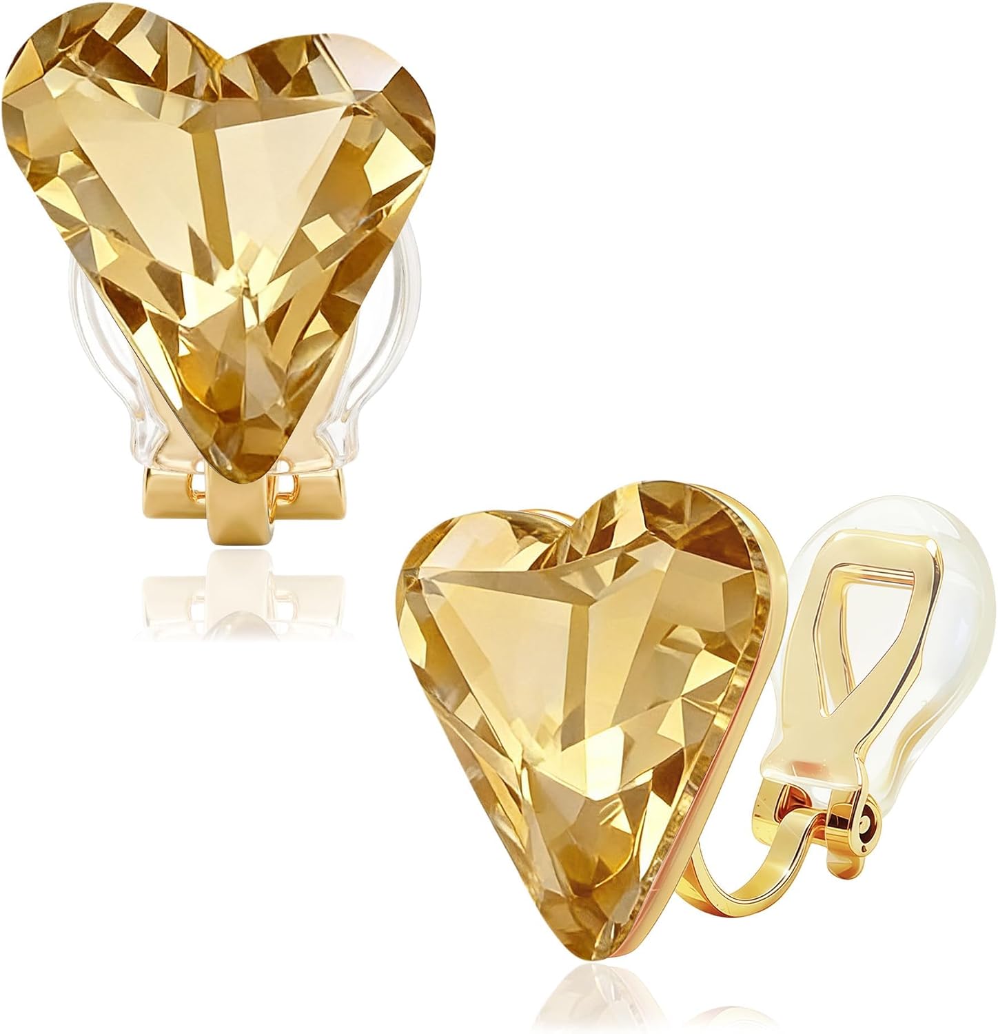 EVEVIC Austrian Crystal Heart Clip on Earrings for Women Trendy 14K Gold Plated Hypoallergenic Non Piercing Comfortable Earrings Jewelry Gift