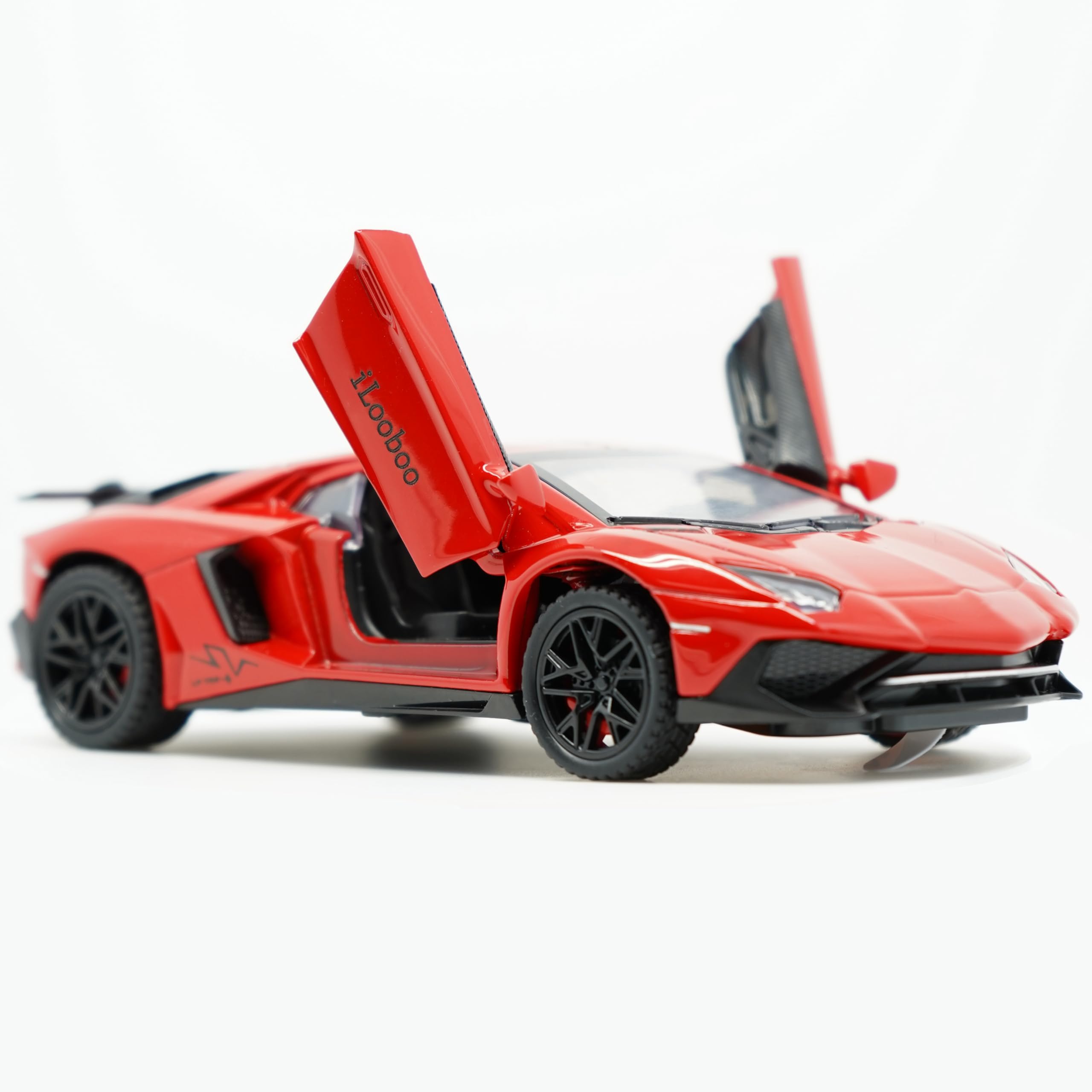 - iLooboo Toy Car Model Red Aventador Pull Back Vehicles Diecast with Light & Sound