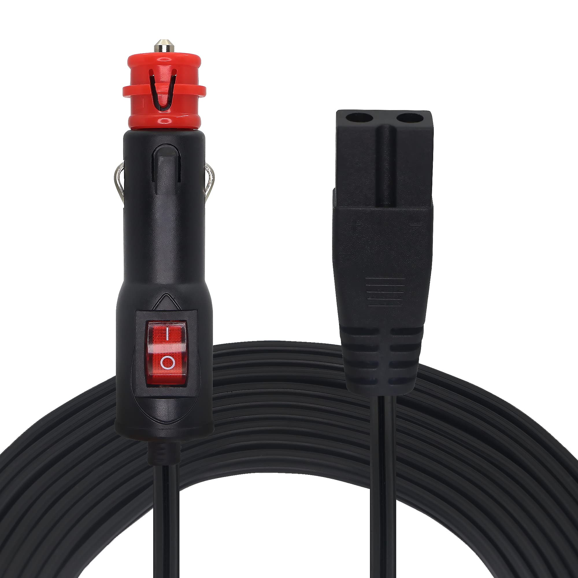 GINTOOYUN 142.5 Inch Car Refrigerator Cable with Push Button Switch 12V/24V DC 2 Pin to Cigarette Lighter Plug Cable for Car Cooler Cooling Box