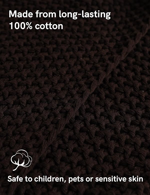 YnM Chunky Cotton Knit Throw Blanket, Cable Knit Throws for Bed Couch Sofa, Decorative Piece for Farmhouse Modern Boho Rustic Scandinavian Chic Vibe, Chocolate Brown 50x60 Inches by YnM - Used condition - Image 15