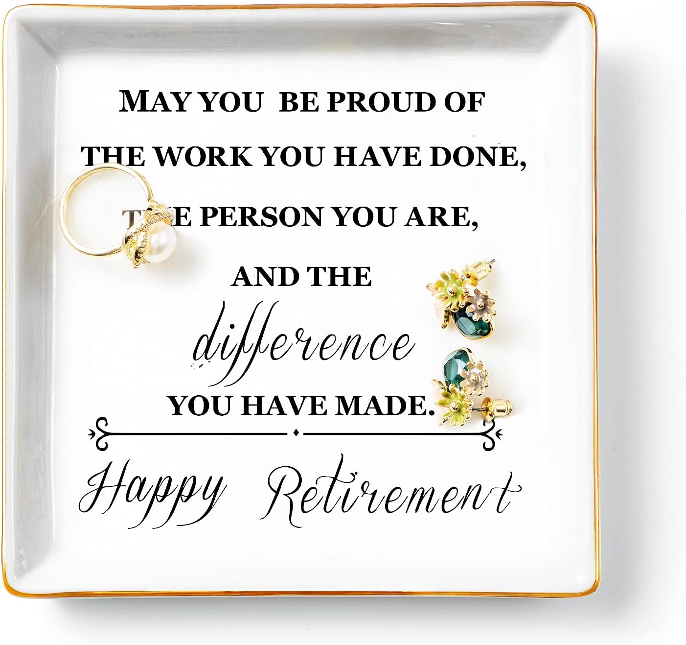 TitanapeHappy Retirement Gifts for Women, Ring Dish Trinket Dish Jewellery Holder โ Leaving Present Retirement Appreciation Gifts for Colleagues, Mum, Co-workers, Teacher, Female Friend, Wife, Sister