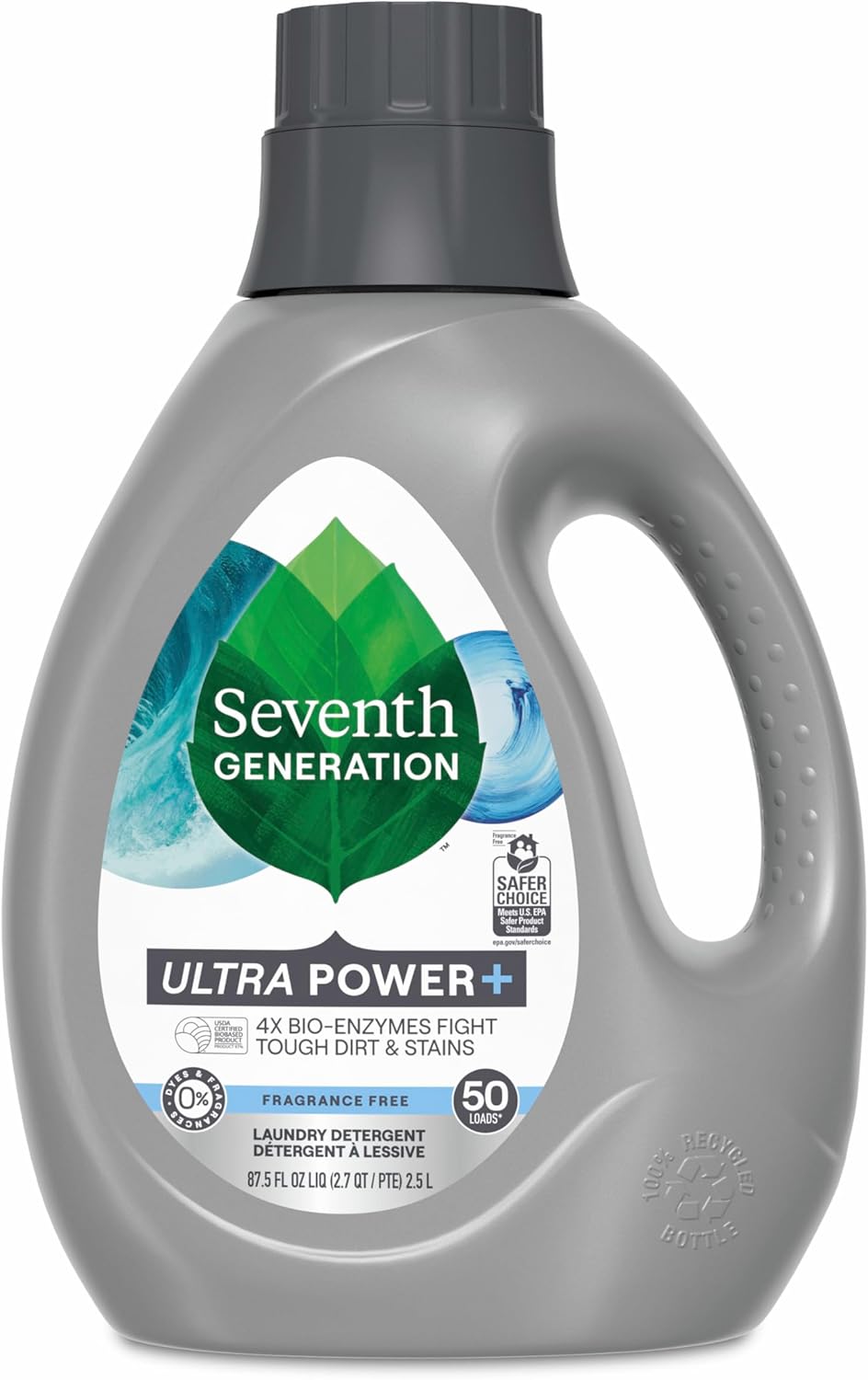 Seventh Generation Liquid Laundry Detergent, Free & Clear, 50 Loads, Power+ Fights Stains & 6X Cleaning Agents, 87.5 Fl Oz