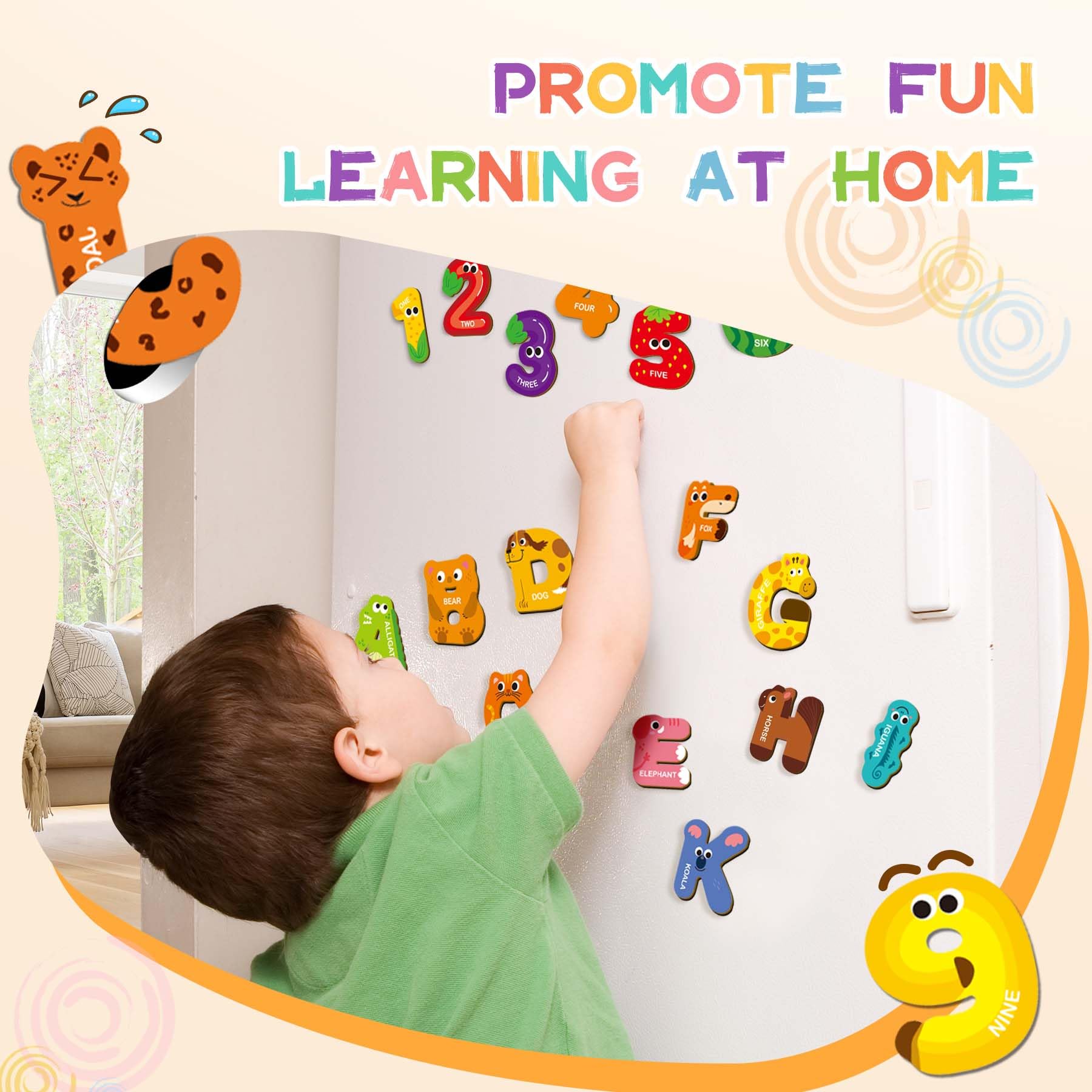 Magnetic Letters and Numbers for Kids, Animal Alphabet Fridge Magnets for Toddlers, Colorful ABC Magnetic Letter Refrigerator Toys for Preschool Learning Spelling