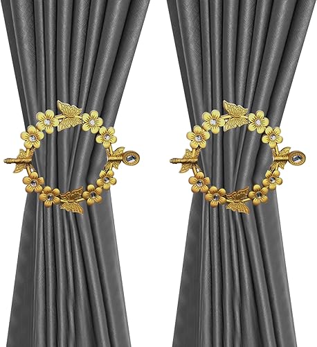 Juego de 2 alzapaños redondos dorados para cortinas, clips de plástico para cortinas, abrazaderas de cristal para decoración de ventanas del hogar,