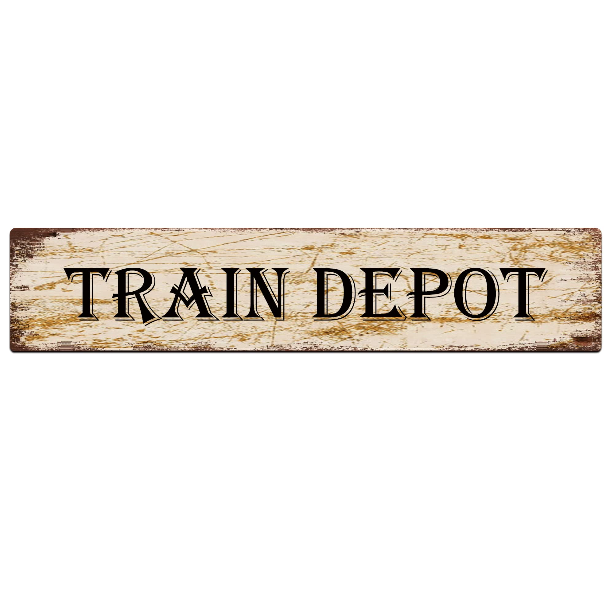 Train Depot Retro Tin Signs Aluminum Metal Sign for Kitchen Home Garden Wall Bar Cafe Decor 4x16 Inch