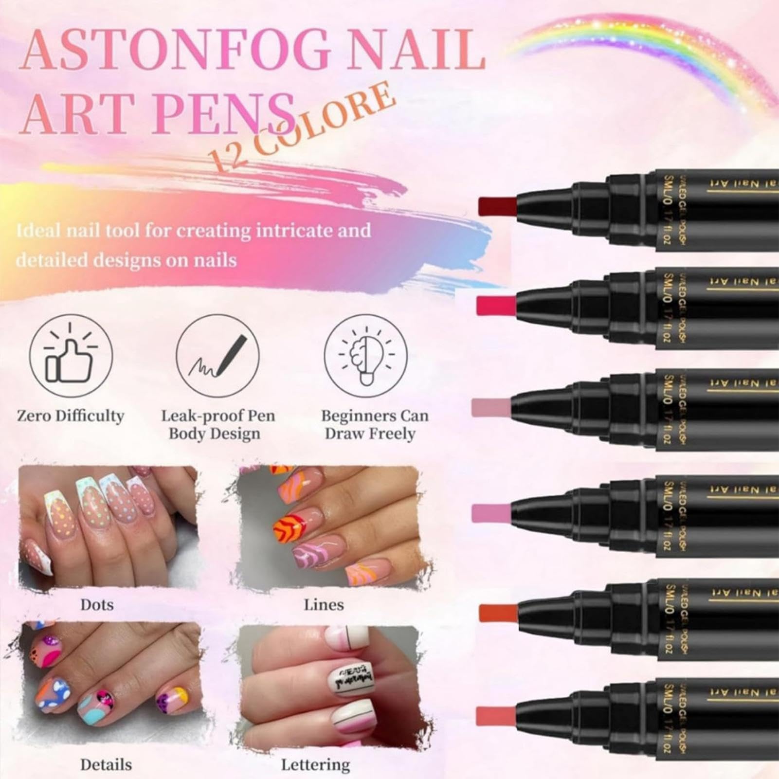 Penne Per Smalto Per Unghie, 6 Colori, Senza Lampada UV, Pennarelli A Punta Fine, Ad Asciugatura Rapida, Per Donne, Madri, Giovani, Principianti Manicure Salone Casa