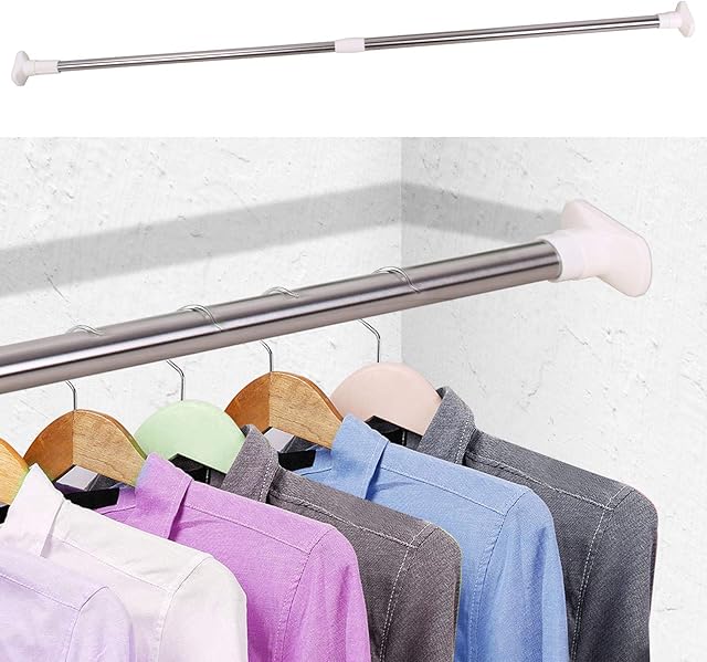 Quieting Extendable Curtain Clothes Shower Cabinet Hanging Bath Pole Wardrobe Rail Curtain Rod 70-120CM Silver