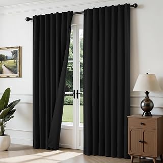 Joydeco Blackout Curtains 96 Inch 2 Panels - Room Darkening, Noise Reducing, Thermal Insulated Black Drapes for Bedroom Living Room