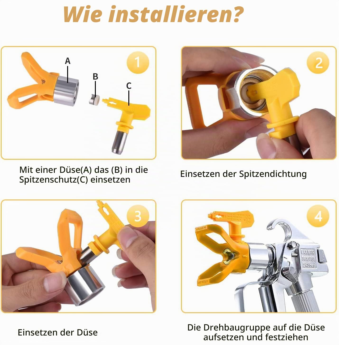 12 Stück Airless Farbsprühdüsenspitzen, Airless düse mit 2 Düsenspitzenschutz, für airless farbsprühgerät, farbsprühsystem (109,111,209,211,311,315,411,415,515,517,621,623)