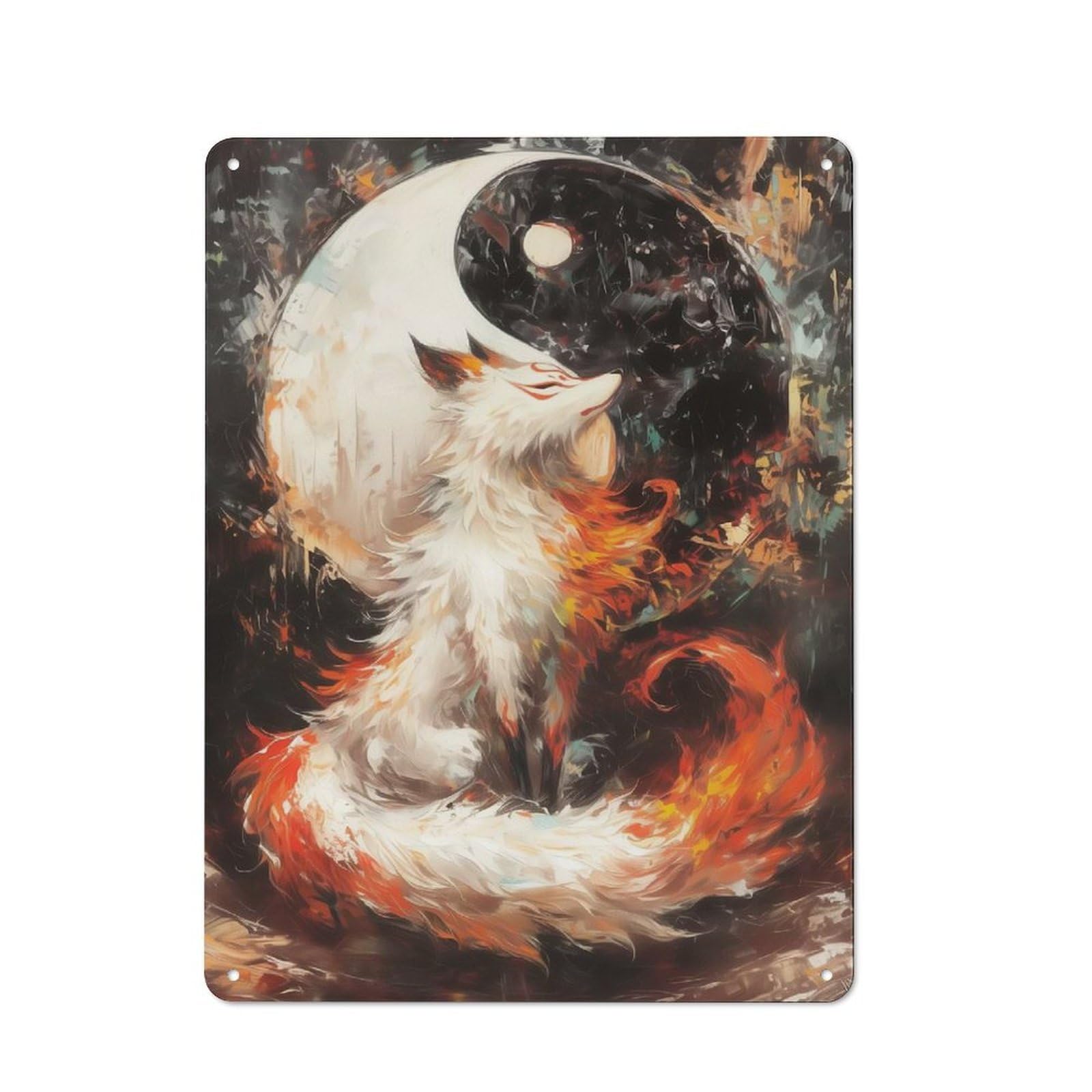 Junmoney Style-21 Vintage Tin Sign 40X30cm With Kitsune And Yin Yang For Living Room Wall, For Kitchen, Dining Room And Home Bar Wall Decor