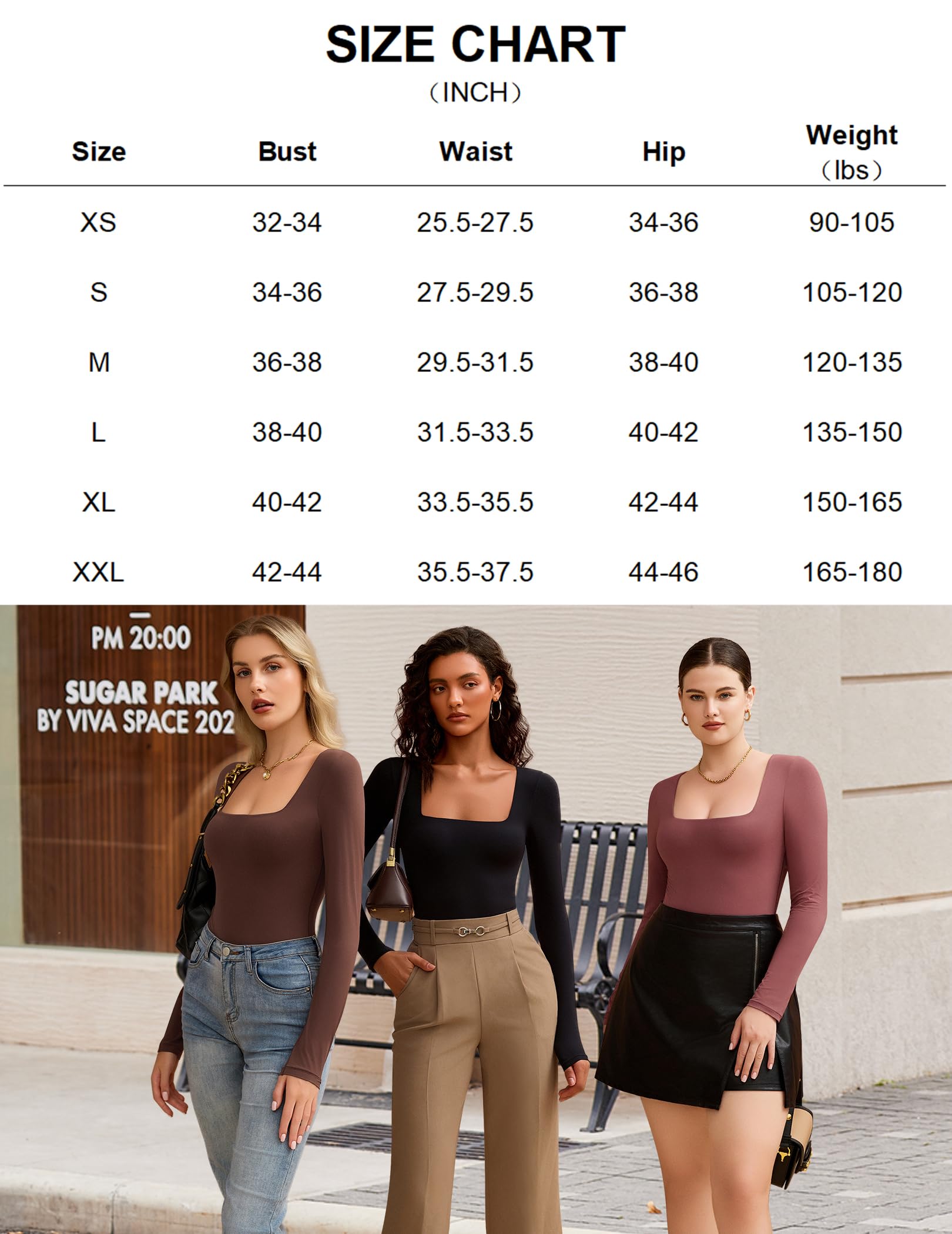 Avidlove Body de manga larga para mujer, con doble forro, cuello cuadrado, cierre a presión, suave