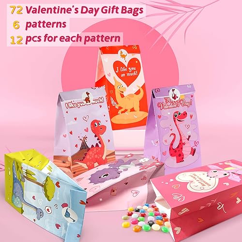 Miniatura 4 de ANYIDEA Bolsas de regalo de San Valentín con calcomanías de San Valentín, 72 bolsas de regalo de San Valentín + 72 calcomanías para el día de San