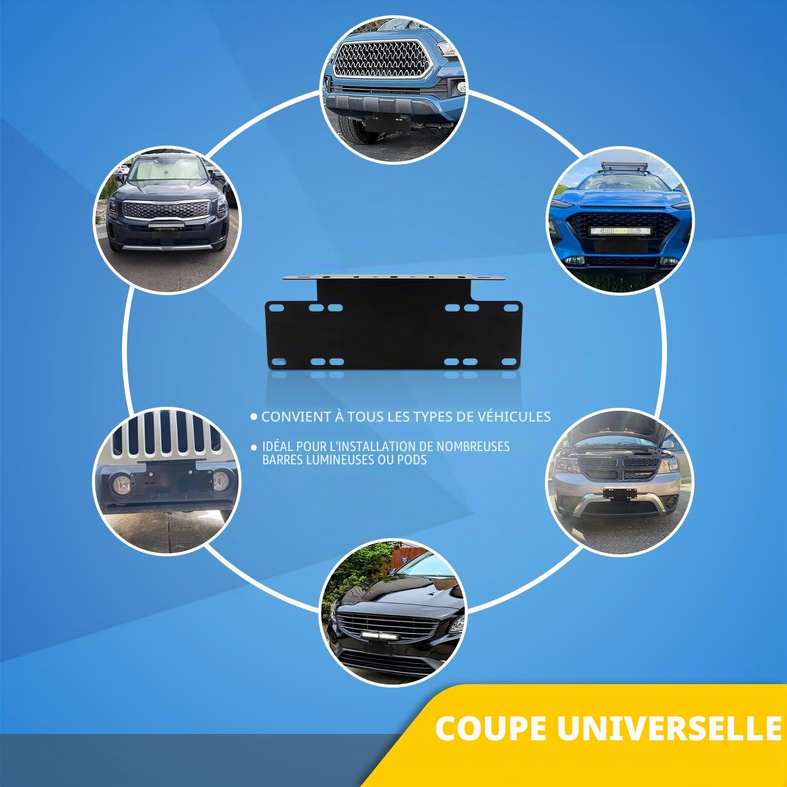 Barre de Protection Universelle de 15 Pouces Noir, Support de Barre Lumineuse et de Plaque d'Immatriculation pour Pare-Chocs Avant, Support pour Conduite Tout-Terrain, Feux de Travail