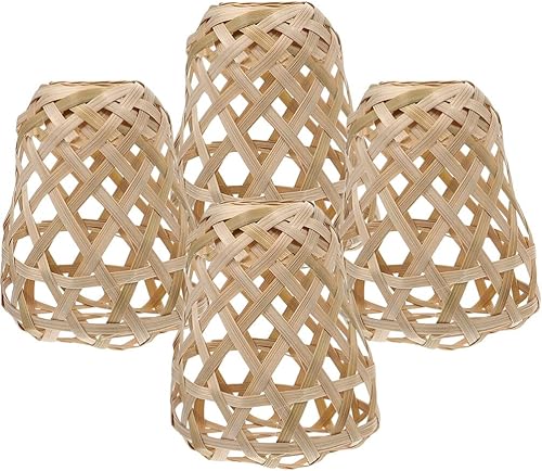 Didiseaon Pantalla de lámpara de mimbre, 4 piezas, mini pantallas de bambú tejidas redondas, cubiertas de lámpara rústicas, pantallas de luz retro,