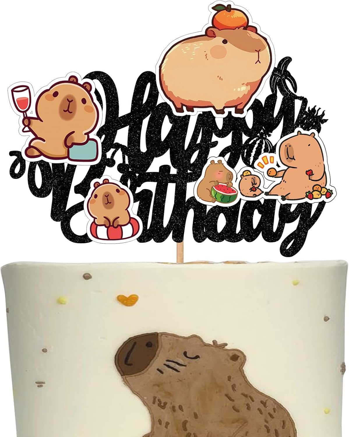 Capybara Cake Toppers Birthday Party Decorations Supplies Gifts for Kids Baby Shower Colorful Glitter Happy Topper Pet Animal Theme Decor Men Women Funny Boys Girls Brown Themed Decorations