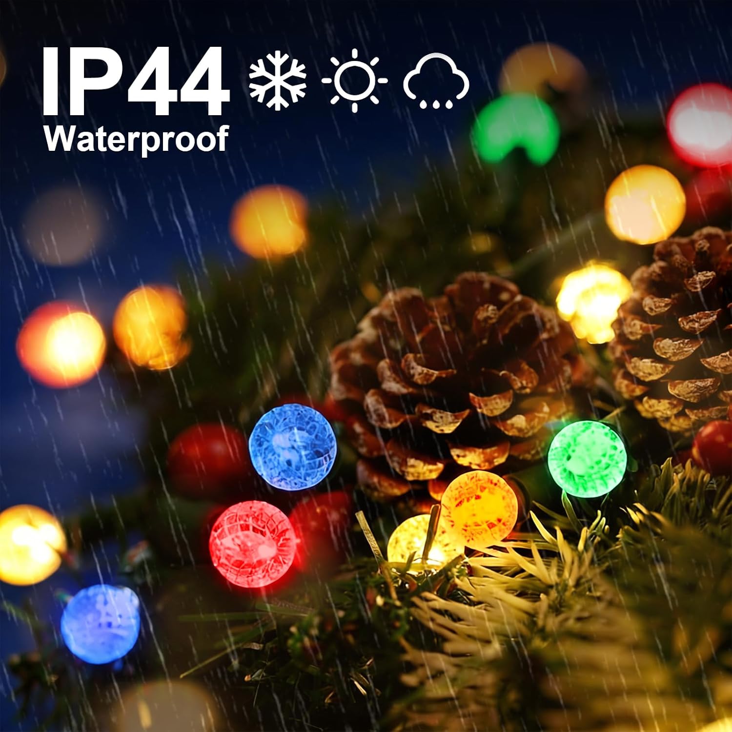 LAMPHOME Multicolor Christmas Lights 50 LED G20 Globe String Lights Outdoor Lighting Tree Decorations for Indoor Xmas Decor, Green Wire, Waterproof