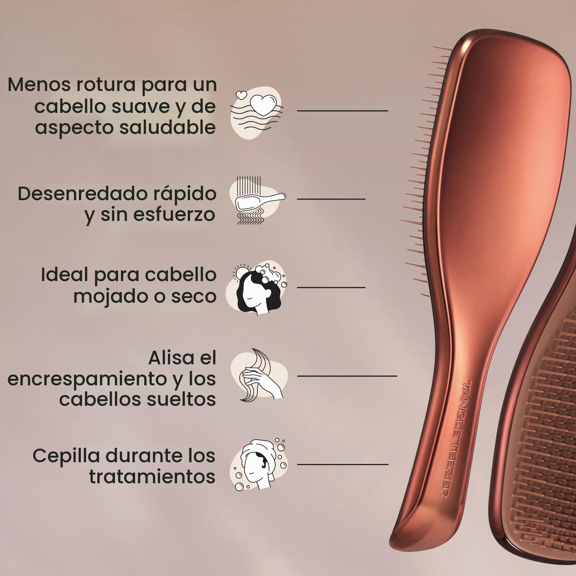 Tangle Teezer Ultimate Detangler Hairbrush - Cepillo Desenredante para Pelo Seco y Mojado - Apto para Todo Tipo de Cabello - Púas de Doble Altura, Menos Rotura y Sin Nudos - Cromado Bronce Chocolate