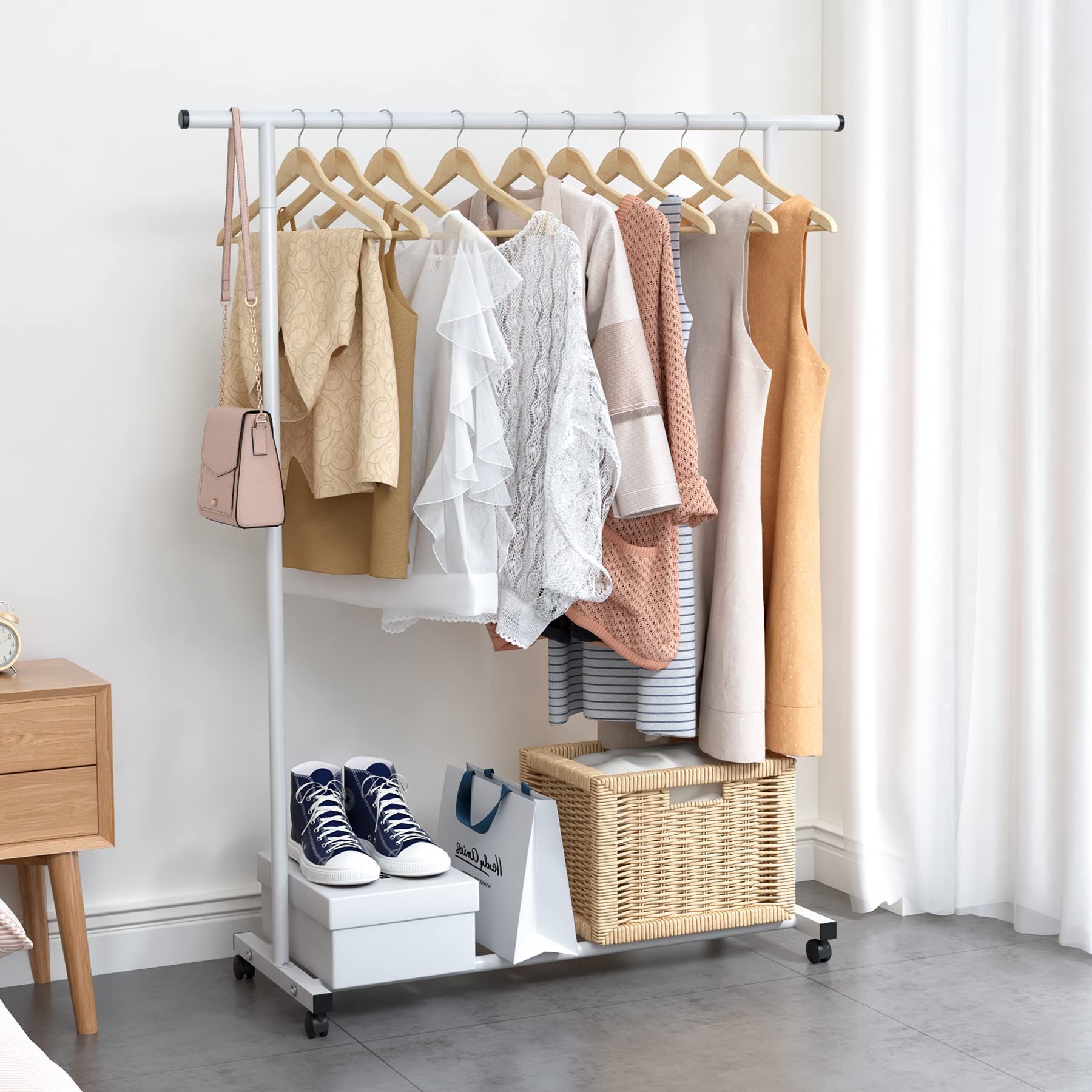 Garment Rack Freestanding Portable Clothing Rack with Wheels,White