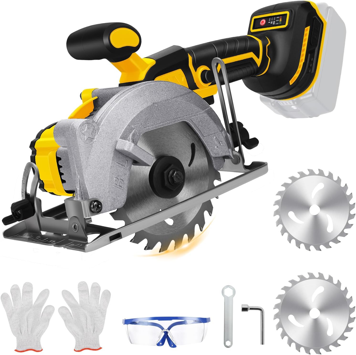 5.5 Inch Cordless Circular Saw for Dewalt 20V Battery, Power Wood Saw with Brushless Motor, 0-45° Cutting Bevel, Max Cutting Depth 1.9"(90°), 1.57"(45°), Idea for Wood, Plastic, Soft Metal
