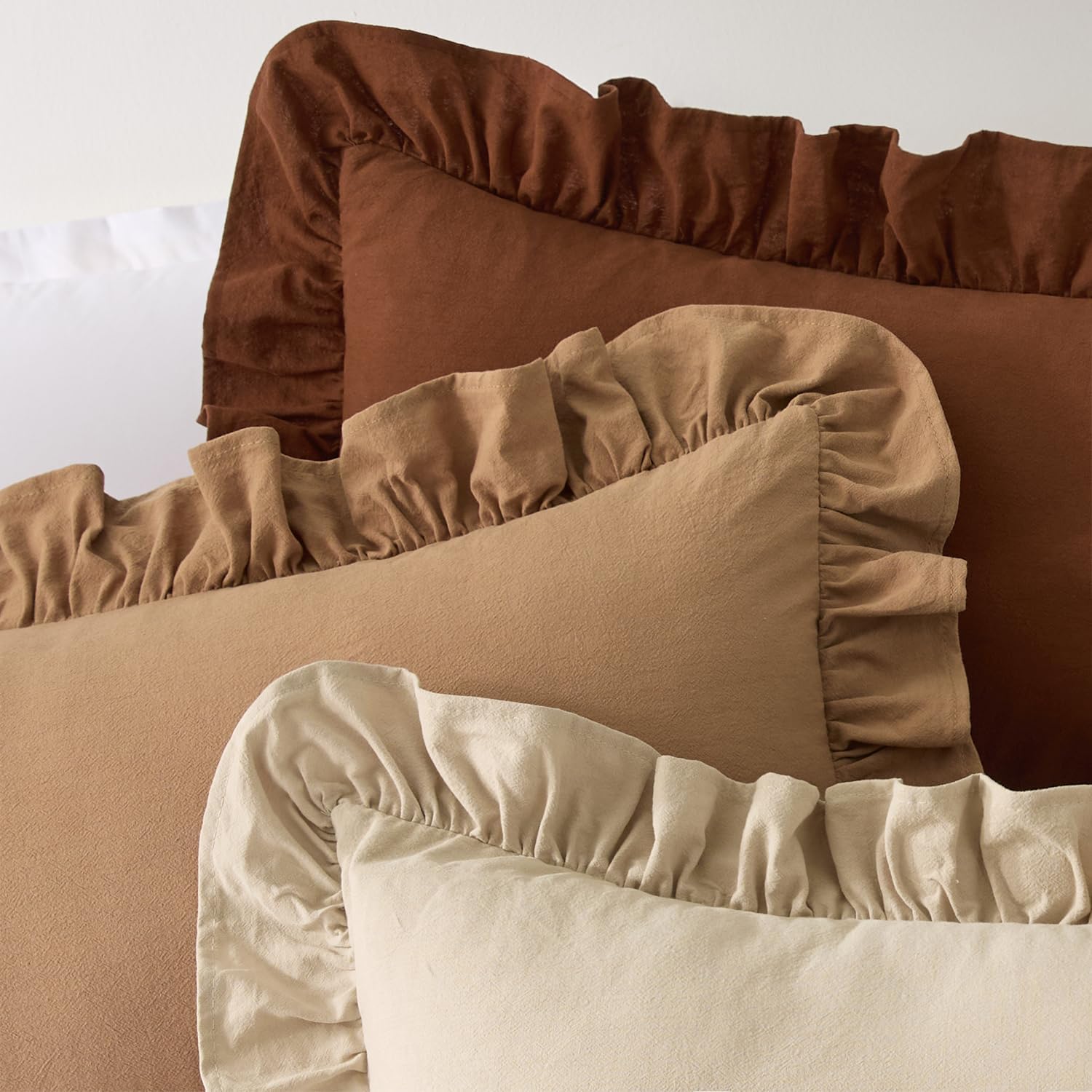 Kevin Textile 14x36 Inch Long Lumbar Pillow Cover 1 Pack 100% Cotton Lace Ruffles Scalloped Decorative Rectangle Cushion Case Soft Body Pillow for Bedding Couch Sofa, Coco Brown