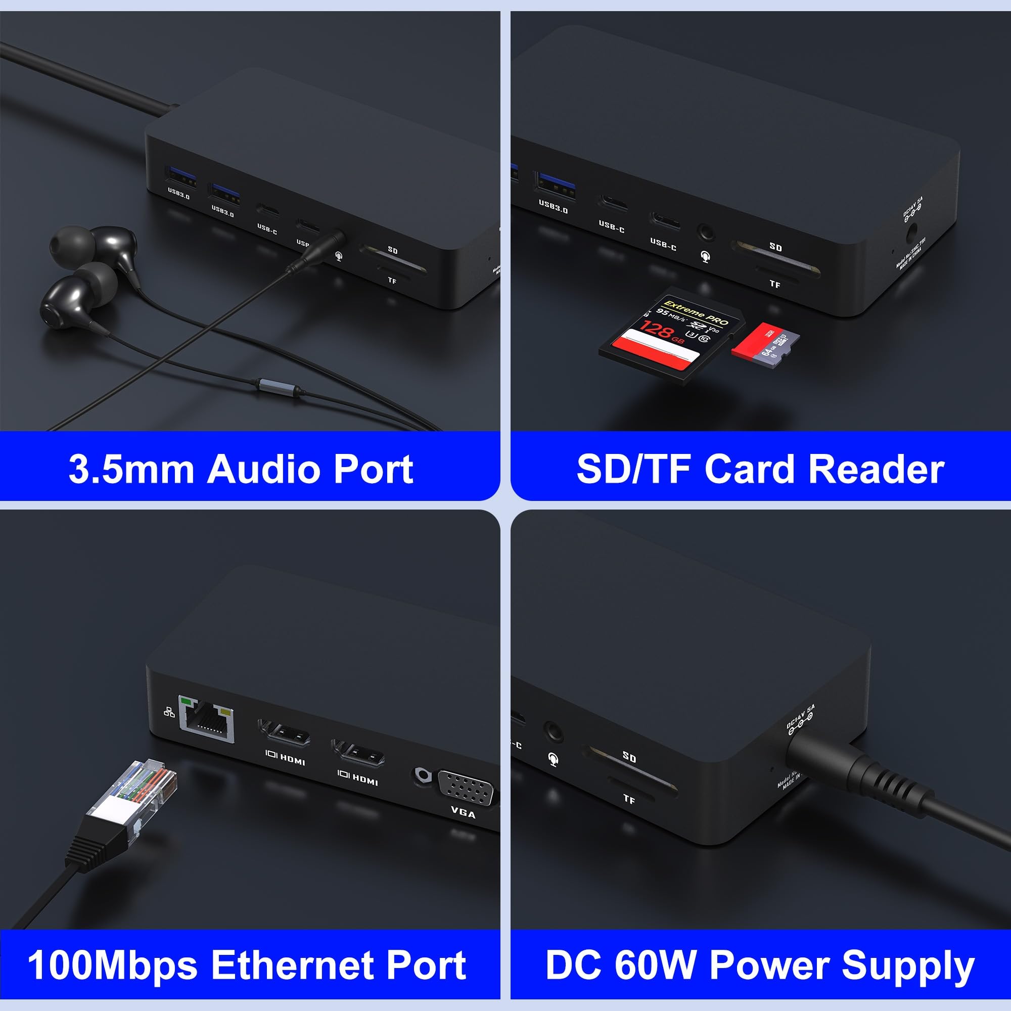 Surface Docking Station mit Triple Displays Dual HDMI+VGA, 12 in 1 Surface Dock für Pro 11/10/9/8/X/7/6/5/4/3, Surface Laptop 7/6/5/4/3/2/1, Surface Laptop Go 3/2/1, Surface Book