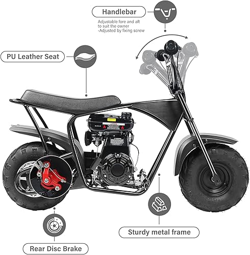 Miniatura 5 de Oryxearth Mini moto de cross para niños, 105 CC de 4 tiempos para niños, a gasolina, con bolsillo todoterreno con aprobación EPA, soporta