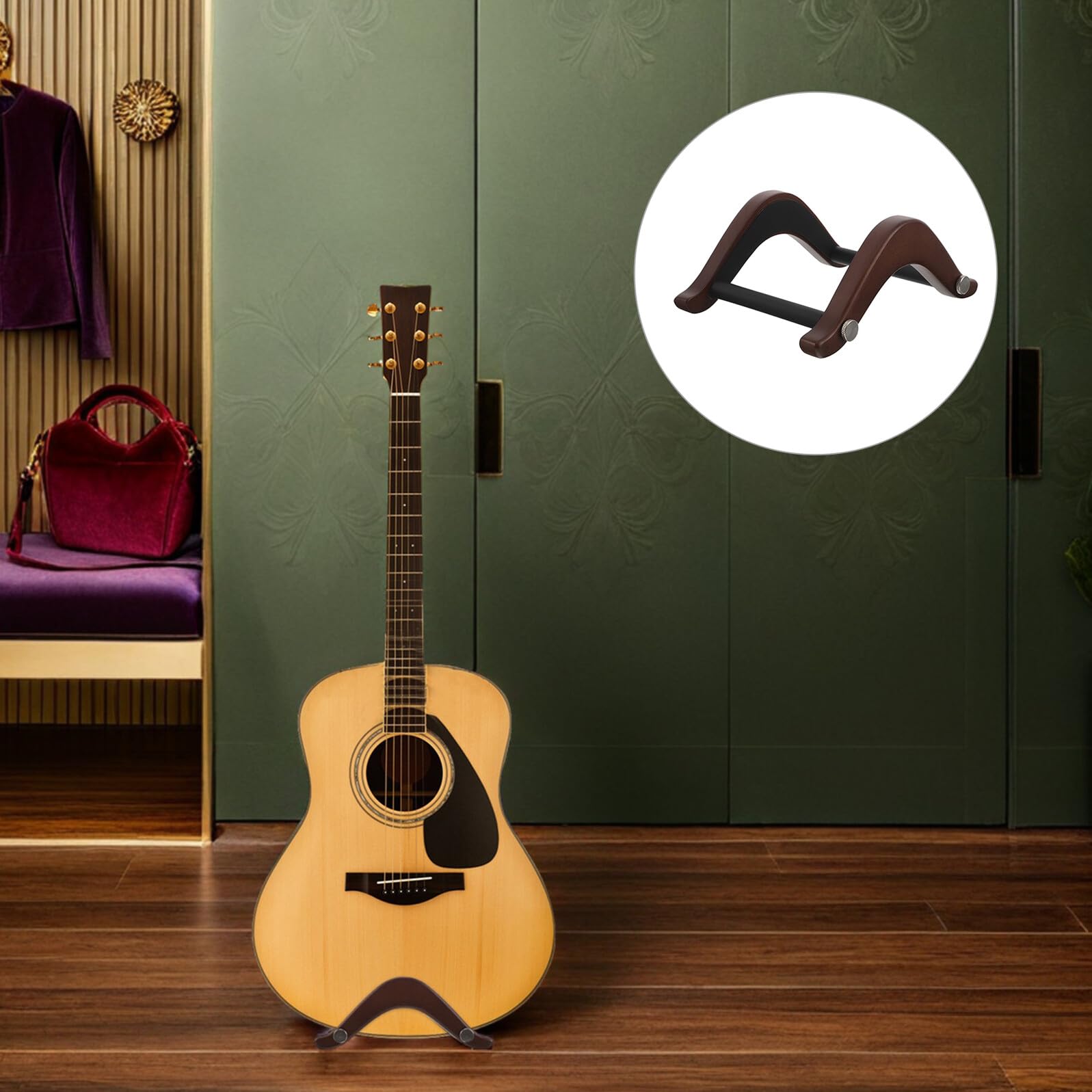 Mikikit Supporto per Chitarra in Legno da Pavimento Compatibile Chitarre Acustiche Classiche ed Elettriche Design Portatile Meccanismo di Sgancio Rapido per Musicisti in Movimento