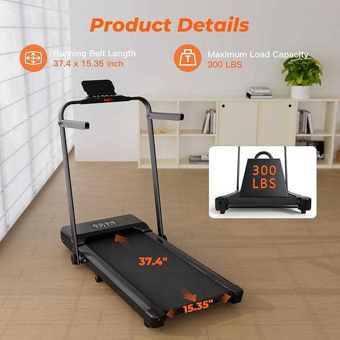 Caminadora Plegable Eléctrica con Inclinación Manual 9% y Barra, 136 kg, Negro miniatura 4