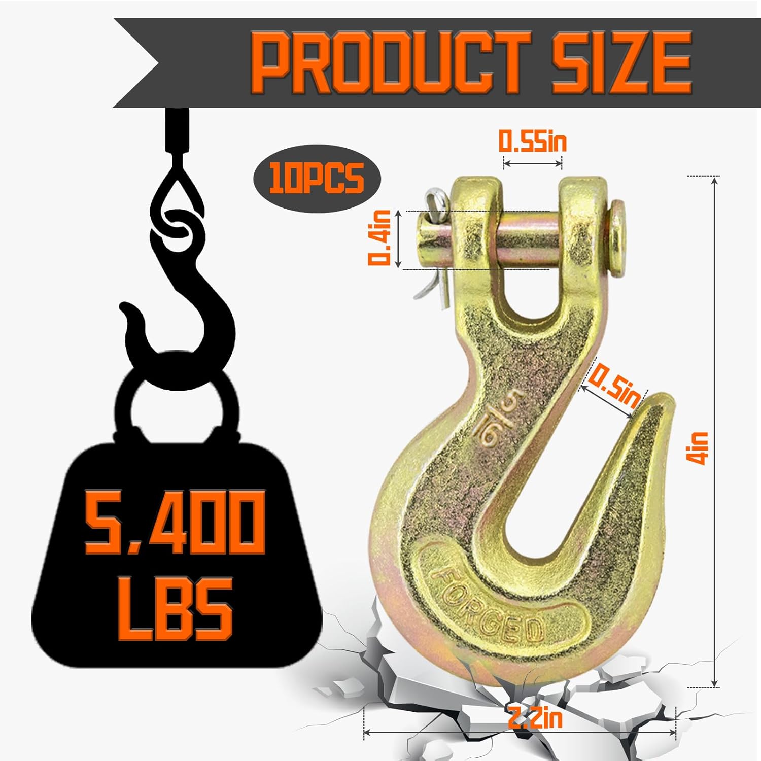 10PCS 5/16" Chain Hooks, Forged G70 Heavy Duty Chain Grab Hooks for Truck, Trailer, Rigging, Fishing Boat and Crane, 20,000 Lbs Capacity