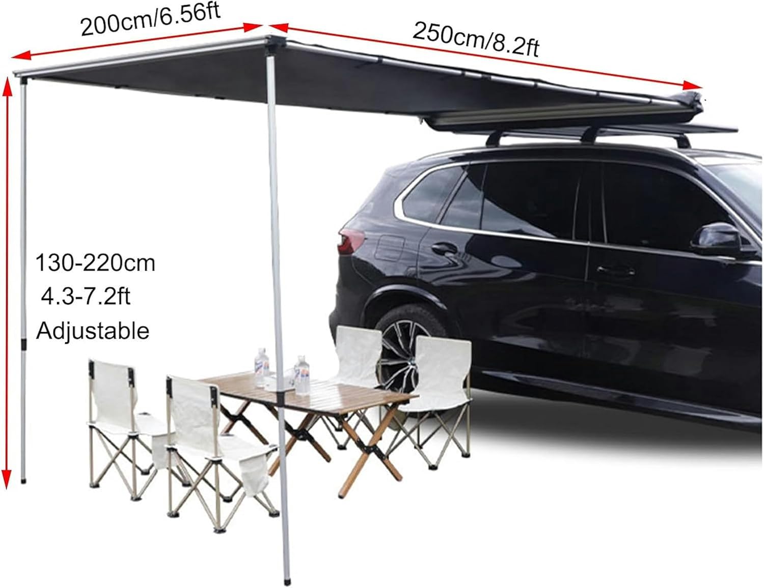 Camper Awning Roof Rack Awning Pull-Out Sun Shade UV50+,Retractable Car Side Awning Weatherproof 4.6x6.6ft Vehicle Awning, Height Adjustable, Suitable for Truck, SUV, Van, Campers (Size : 180x250cm/5