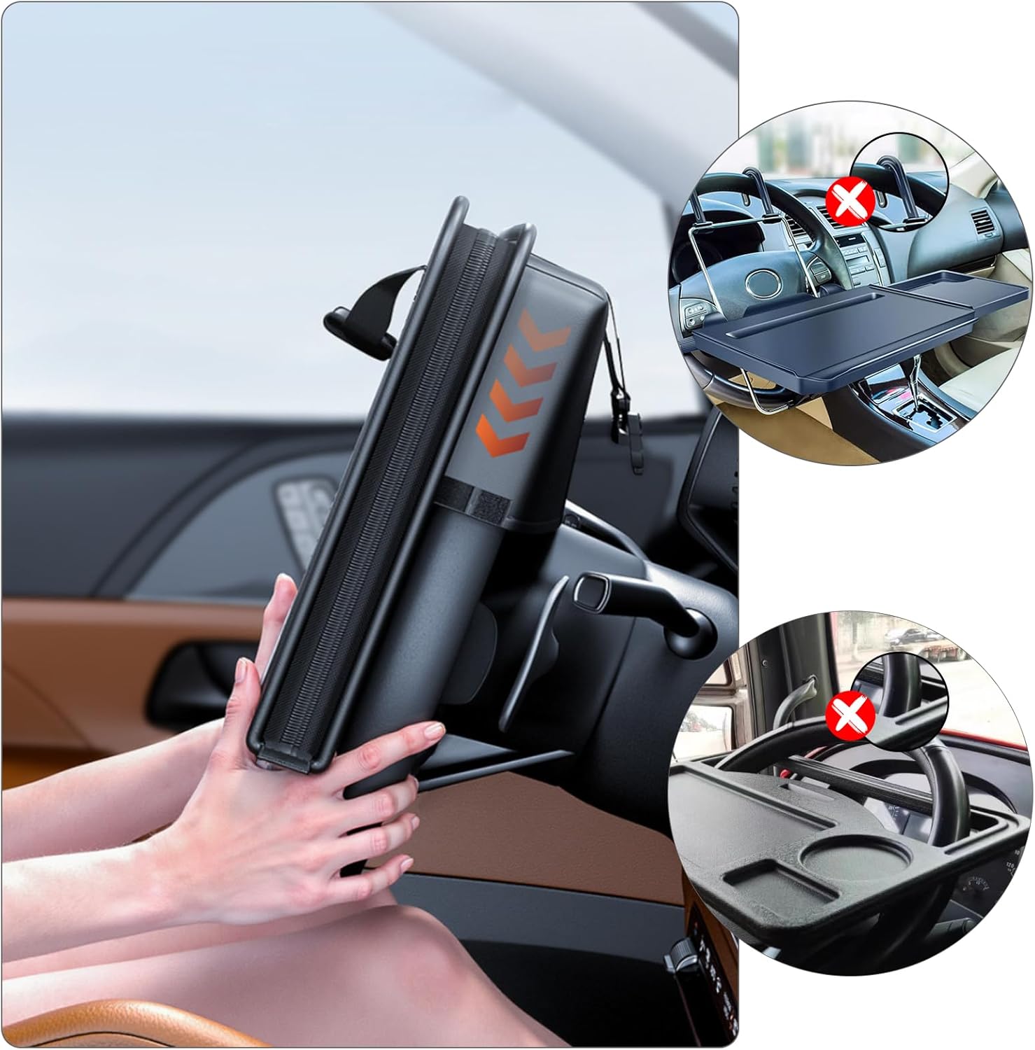 Leather Car Steering Wheel Tray, Car Food Table Tray Multifunctional Laptop Desk, Back Seat Headrest Table for Eating Food Drink and Writing Laptop Work