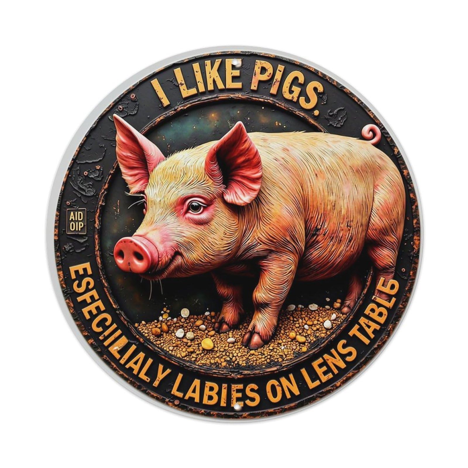 Pig On Lens Table Print Retro Metal Sign Round Tin Sign, Vintage Decor Art Poster for Bar, Home, Man Cave, Kitchen, Laundry Room Gift 8x8Inch