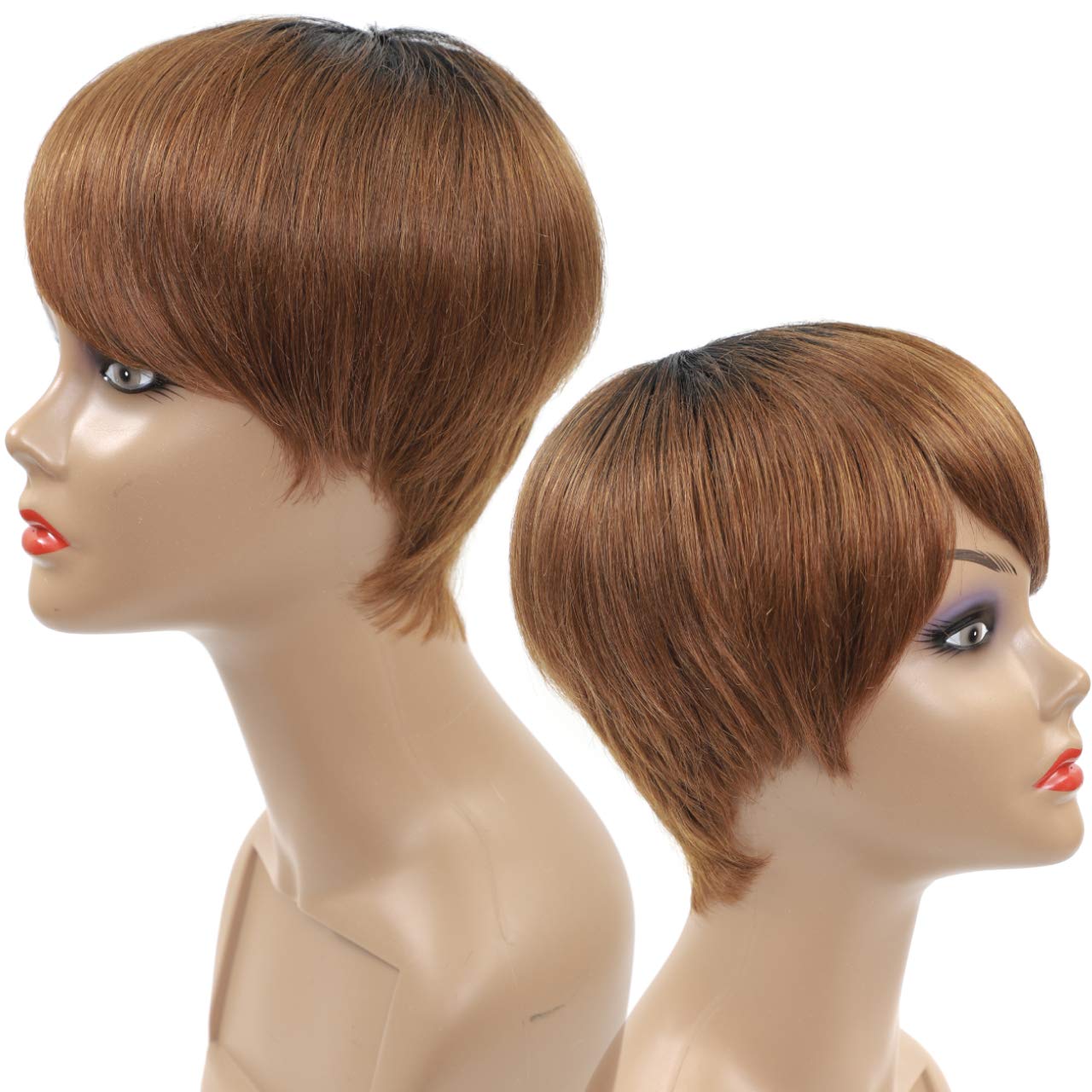 Buy Short Hair Wig With Bangs Brown Wigs For Black Women Human Hair Pixie Wigs Straight Short Ombre Wig Brazilian Virgin Layered Cut Wigs Non Lace Front Full Wigs Online In Kazakhstan
