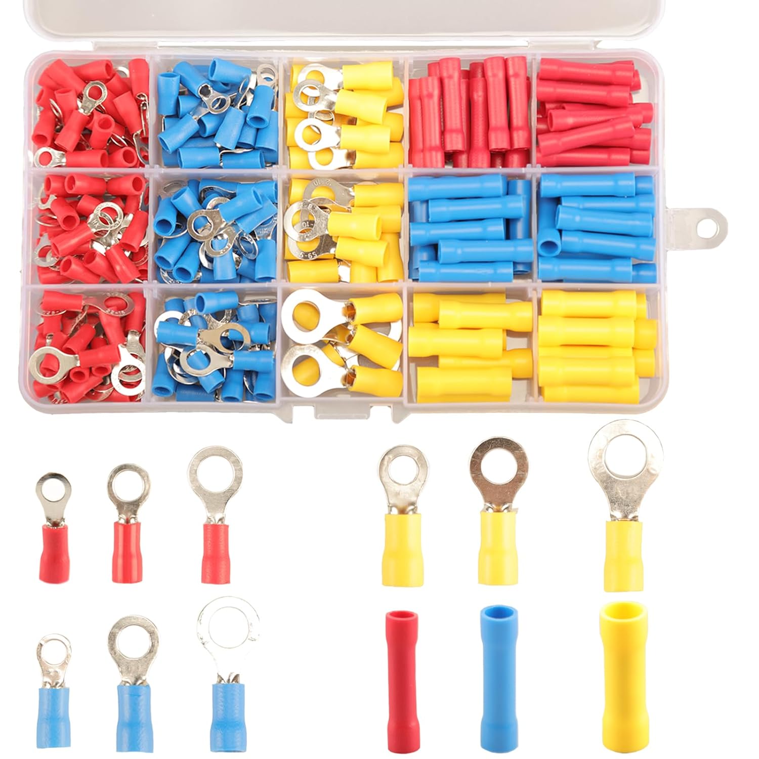 258pcs Ring Connectors Butt Connectors, 12 Types Crimp Connectors