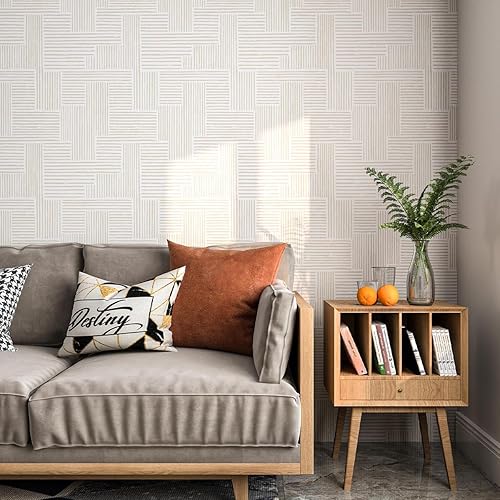 Vista 12 de Naphite Papel tapiz moderno de color gris para despegar y pegar, papel de contacto de línea a rayas boho para armarios, cajones, geométrico